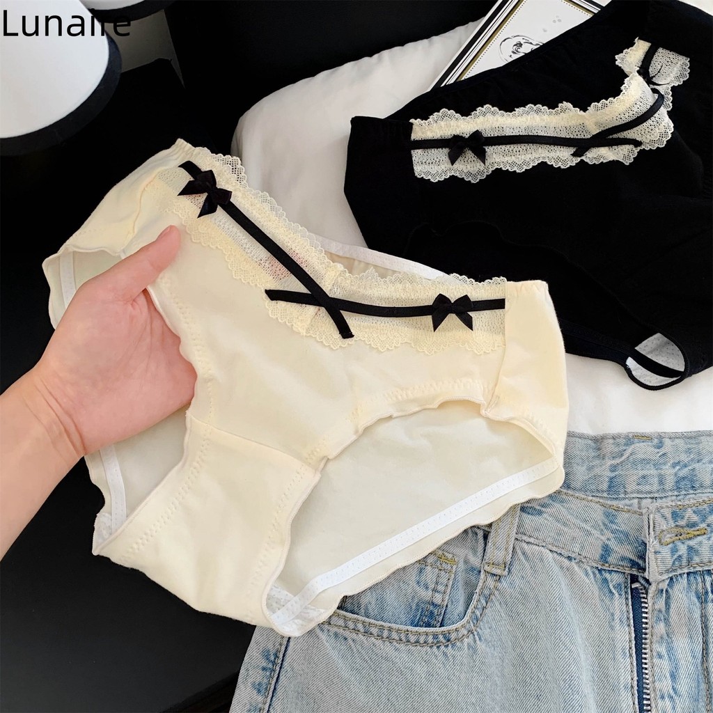 Lunaire กางเกงชั้นในสตรีทรงผูกโบว์น่ารัก ผ้าฝ้าย ขยายเป้า 14 ซม. สวมใส่สบายและระบายอากาศได้ดี