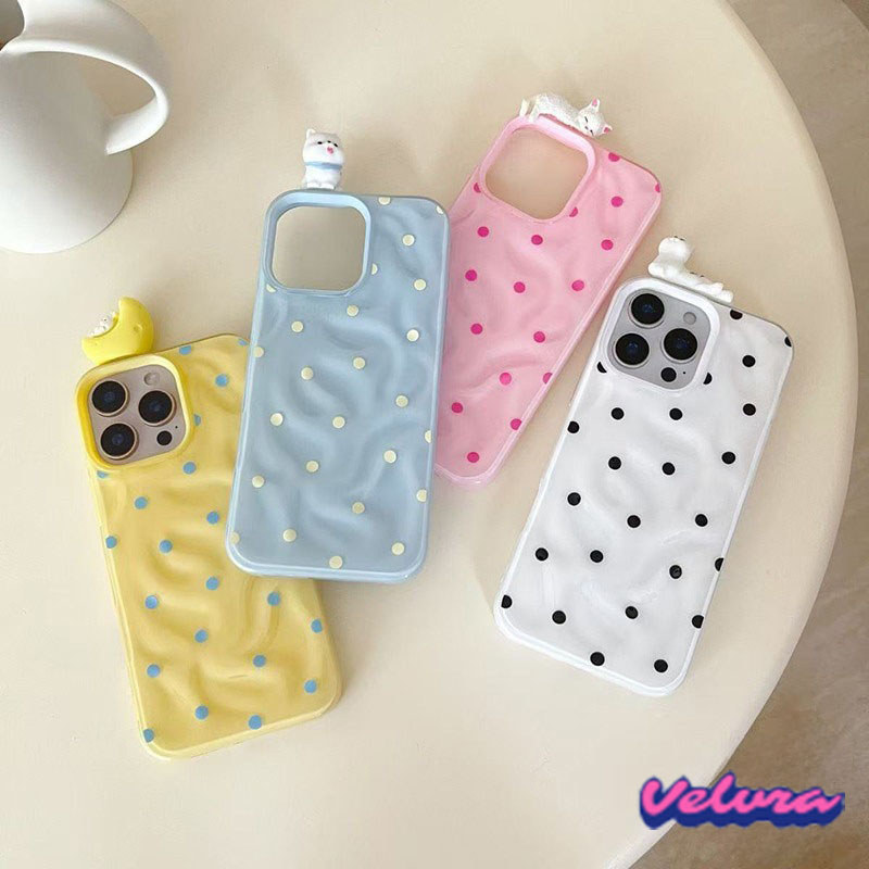 เคสไอโฟน 17 13 16 สำหรับ iPhone 17 15 11 13 16 14 12 Pro Max 15 14 16 6 6S Plus XR X XS ผ้าคลุมระบายลายจุดหวานน้อยชิ้น