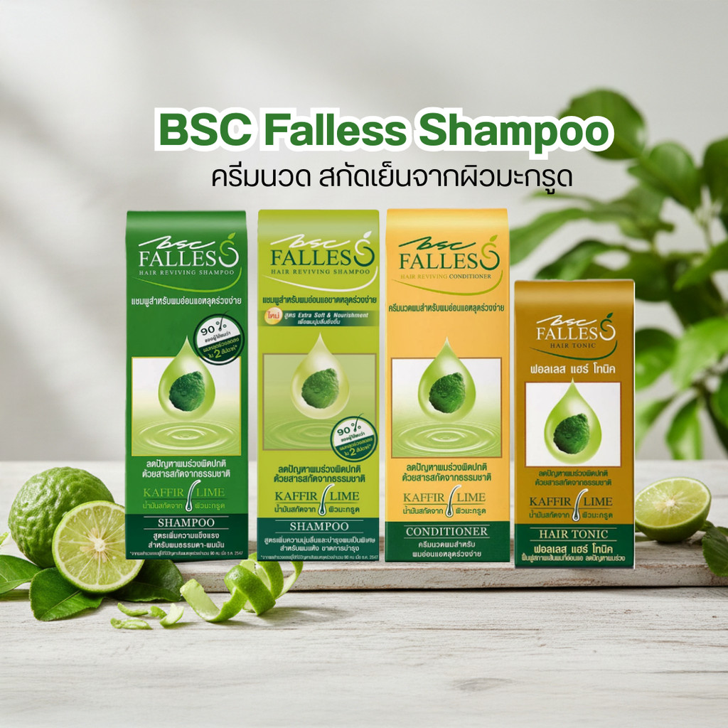 BSC Falless Shampoo ฟอลเลส แชมพู ครีมนวด สกัดเย็นจากผิวมะกรูด