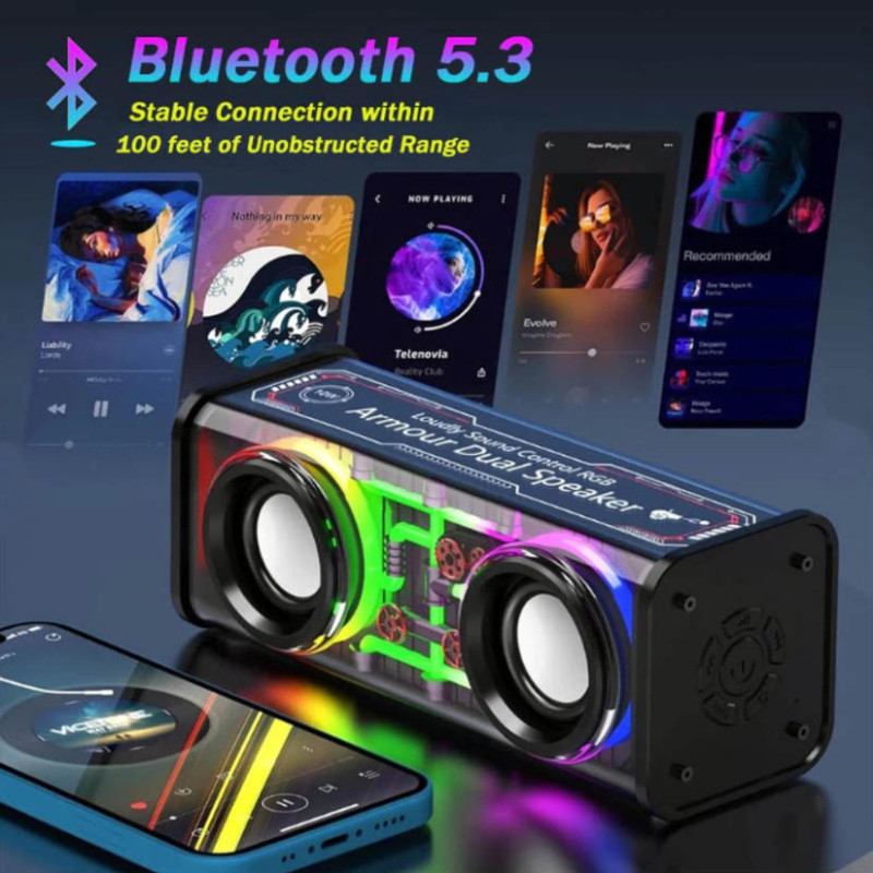 bluetooth speaker ลำโพงบลูทูธ ลำโพงบลูทูธไร้สาย ซับวูฟเฟอร์ TWS ลำโพงสเตอริโอ Cyberpunk รุ่น V8 ลำโพ