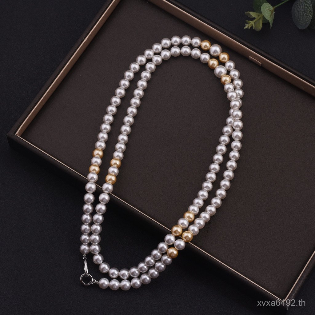 สร้อยคอมุกย้อนยุค 8SI2 แบบสองชั้น โทนสีอ่อนโยน สำหรับสไตล์หรูหรา