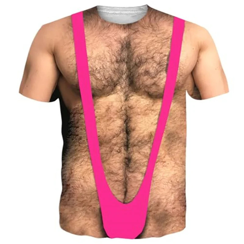 เสื้อยืดแขนสั้นผู้ชาย ลายกราฟิก 3D พร้อมกล้ามเนื้อปลอม เหมาะสำหรับคอสเพลย์และวันหยุดฤดูร้อน