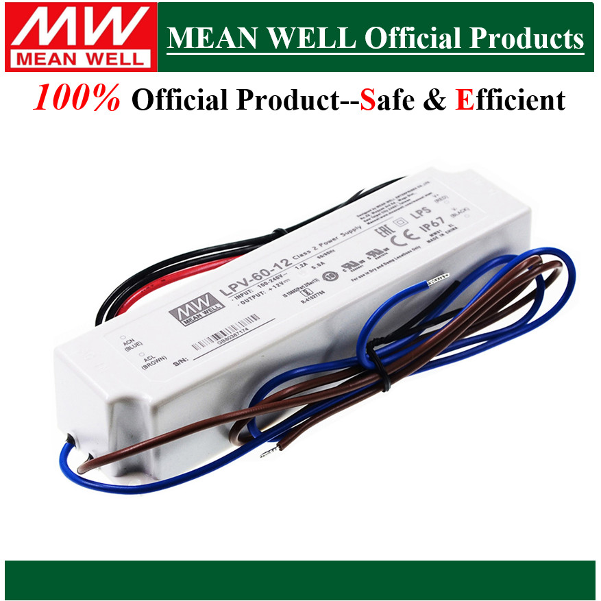 Original Mean Well 60W เอาต์พุตเดี่ยว Switching Power Supply LPV-60-5 LPV-60-12 LPV-60-15 LPV-60-48 