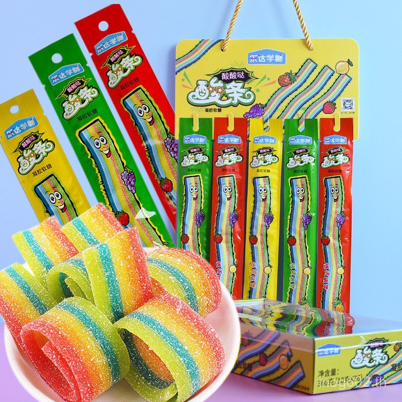 Sweet Sour Gummy Candy Long Candy Gummy Candy Learn Candy Snacks Rainbow 36 เด็กชนิดบรรจุกล่อง Leda 