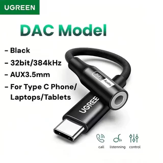 UGREEN ตัวแปลงหูฟัง Type C ถึง 3.5 มม.AUX อะแดปเตอร์สายเคเบิลชิป DAC การ์ดเสียงสําหรับโทรศัพท์ Type C