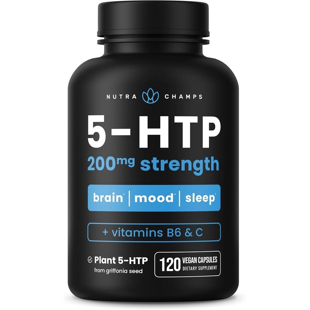 NutraChamps 5-HTP 200mg, 120 แคปซูลมังสวิรัติ, 5HTP 100mg Plus Co-Factors Vitamin B6 & Vitamin C