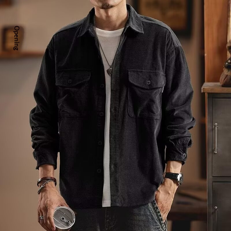 เสื้อเชิ้ตแขนยาวสำหรับผู้ชาย สไตล์อเมริกันCORDUROY