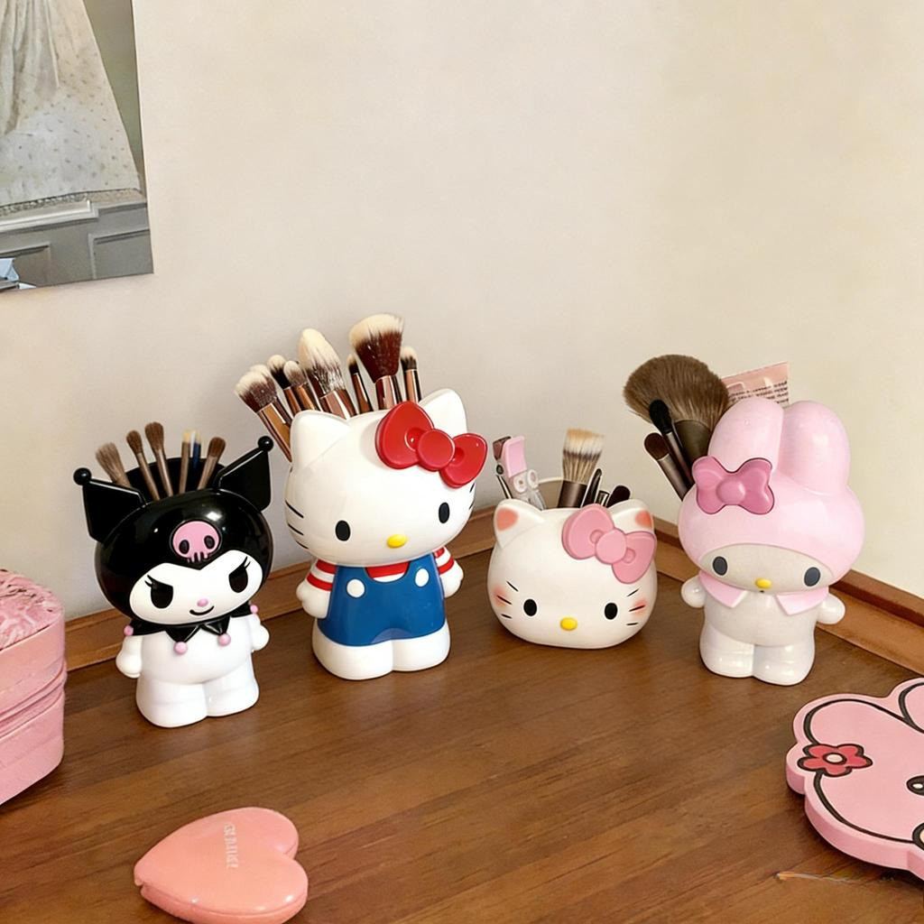 การ์ตูนคิตตี้แมวผู้ถือปากกาน่ารักโต๊ะเครื่องเขียนออแกไนเซอร์มัลติฟังก์ชั่แต่งหน้ากล่องเก็บเครื่องประดับของขวัญ