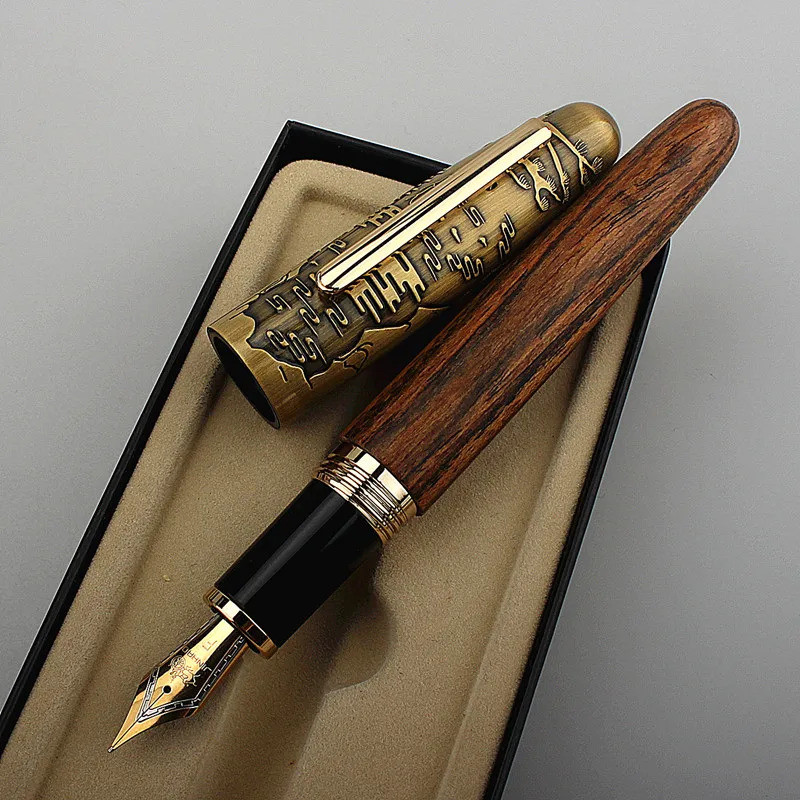 Jinhao 9056 Tiger นูน Fountain ปากกา Ef/f/m/bent Nib, Handmade ไม้เขียนสํานักงานชุดปากกาธุรกิจเครื่อ