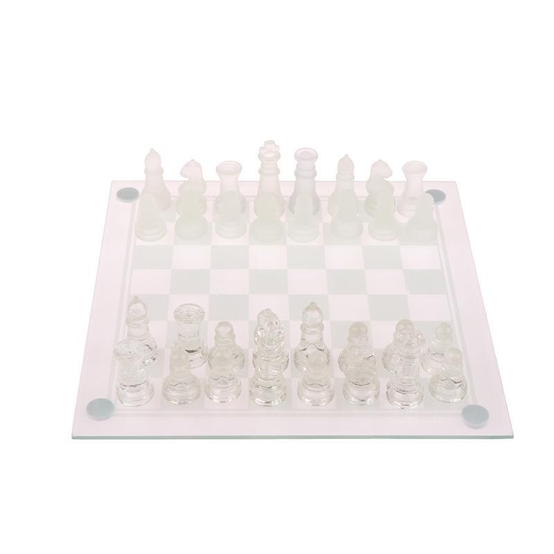 Newwellknownepic 1Set Craft Crystal Glass Chess Set Acrylic Chess Board Game Family Chess Board Game