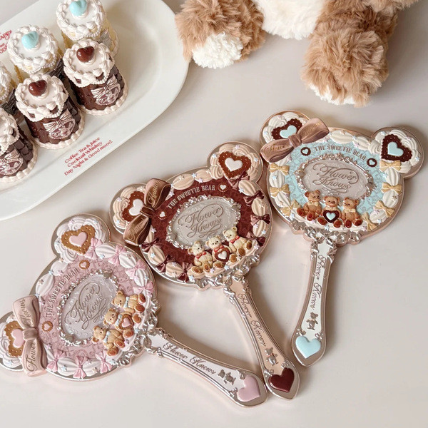 กระจกมีไฟ flower knows Flower Knows Sweetheart Bear Hand Mirror Mini Mirror Pendant Hand Mirror Swee