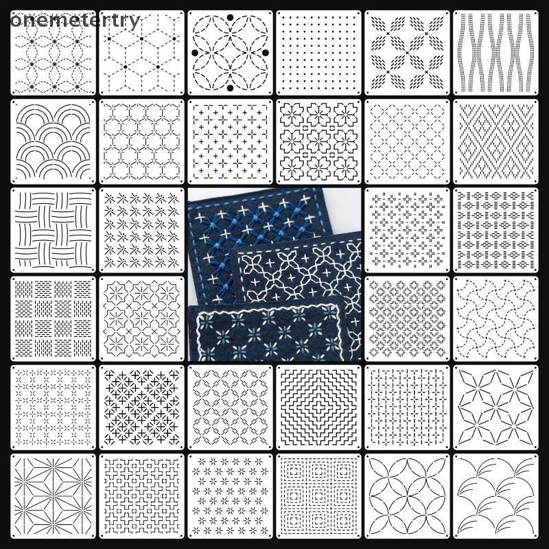 Onem 9/32Pcs Sashiko เย็บปักถักร้อยแม่แบบ DIY เรขาคณิต Patchwork Stencil Reusable PET Stencil Handmade เย็บปักถักร้อยหัตถกรรมเครื่องมือ n