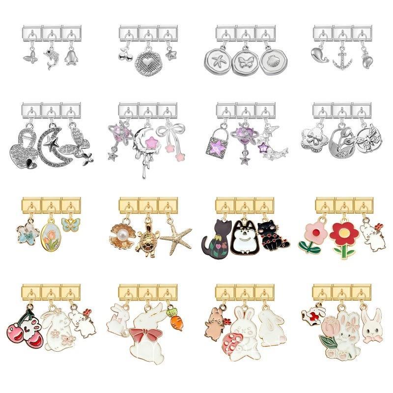 สร้อยข้อมือสแตนเลสประณีต ออกแบบเป็นกระต่ายสีชมพูกับดอกไม้โรสสไตล์อิตาเลียน เหมาะสำหรับผู้หญิง - รูปที่ 3