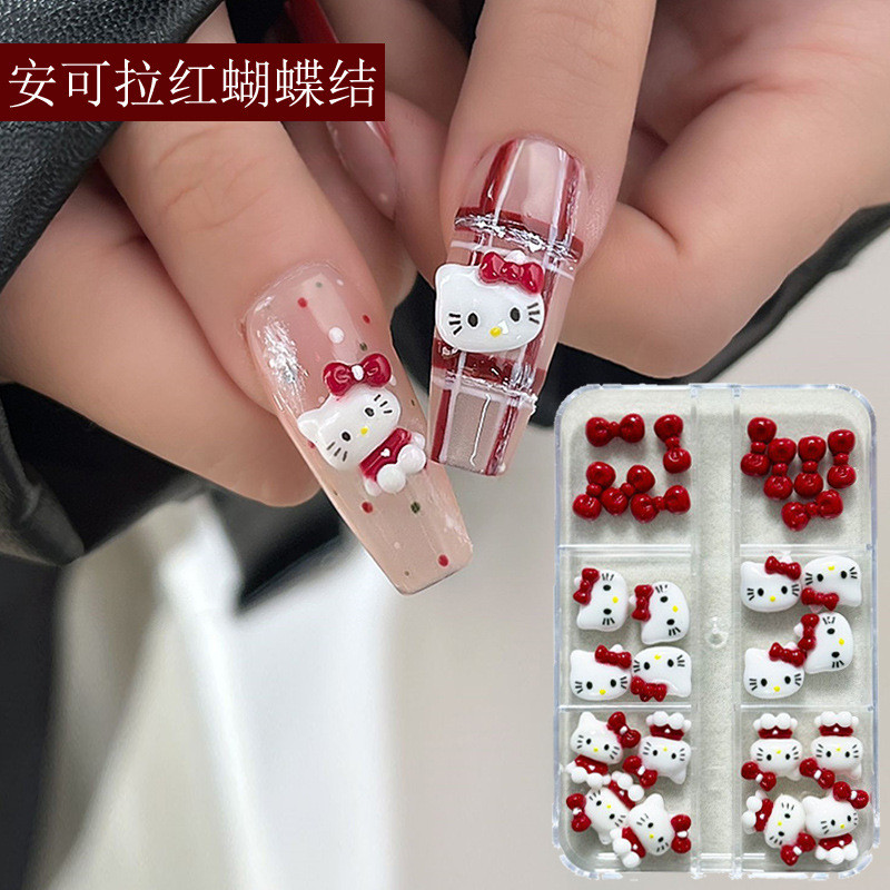 อุปกรณ์ทําเล็บ Encore Red Hello kitty Cat Red Bow อุปกรณ์ทําเล็บการ์ตูนน่ารัก 2025.12.31