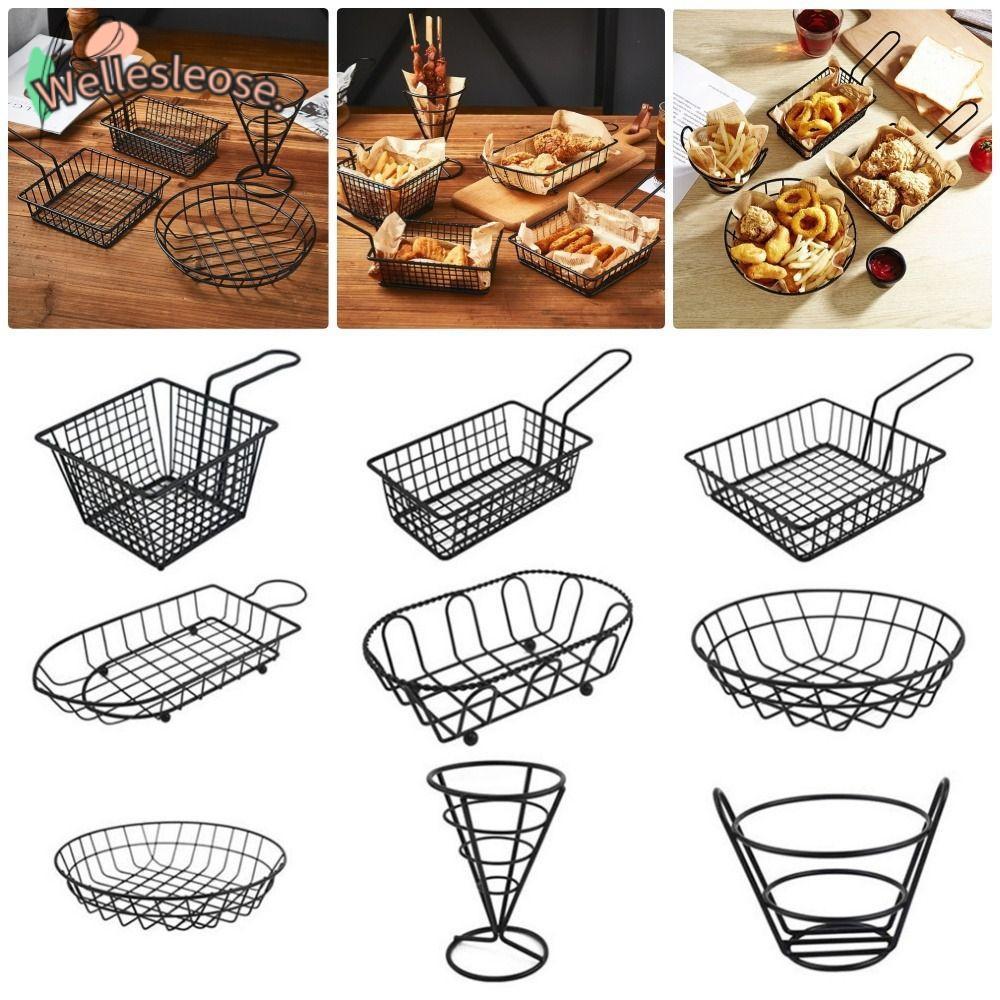 Welle 1 ชิ้นตะกร้าทอด, บ้านบาร์บีคิวครัวเครื่องมือภาชนะเก็บอาหารถาดทอด, ตาข่ายเหล็กพร้อมที่จับ French Fries ผู้ถือ