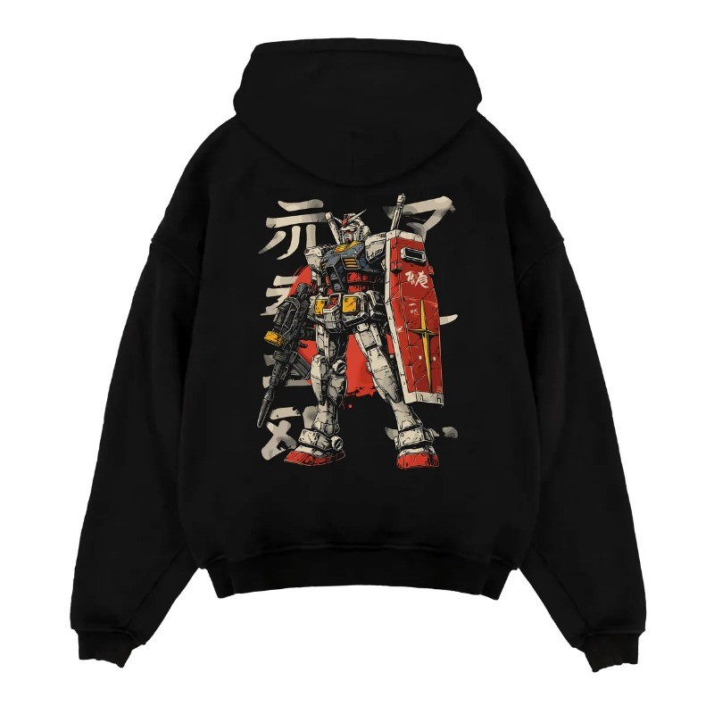 ผู้ชายฤดูใบไม้ร่วงฤดูหนาวสีดำ Hoodies ญี่ปุ่นอะนิเมะ Gundam RX-78-2 กราฟิกส์ Hooded Sweatshirt Y2K T