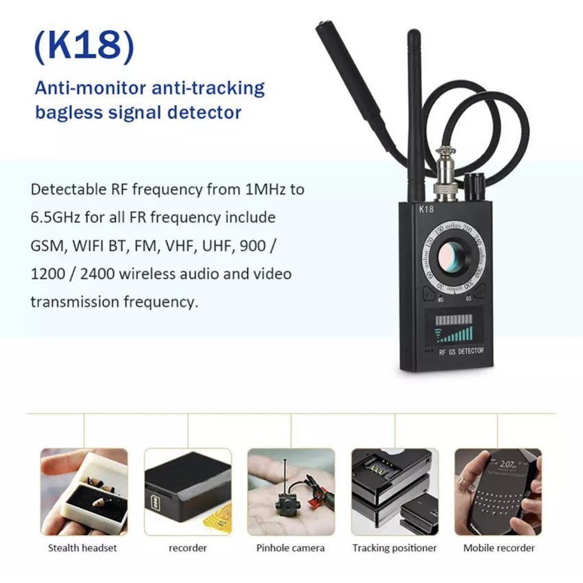 K18 เครื่องตรวจจับ อเนกประสงค์ ป้องกันแมลง ขนาดเล็ก กล้องสอดแนม เลนส์สัญญาณ RF ตัวติดตาม ตรวจจับกล้อ