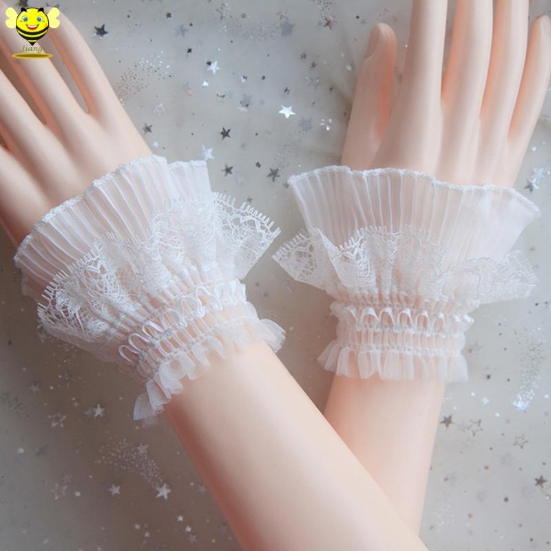 [Jiang] 1 คู่เล็บภาพลูกไม้ตกแต่งข้อมือ Double-Layer ตาข่ายฮอร์นแขนเล็บแสดงยาแขน DIY ยิง Baground Prop TH