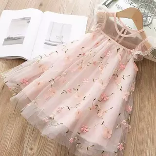 ็็HP02 ชุดสาวแฟชั่นใหม่เจ้าหญิงClohtingsหวานดอกไม้เย็บปักถักร้อยตาข่ายชุดสำหรับ2-6ปีคริสต์มาสสำหรับเด็ก
