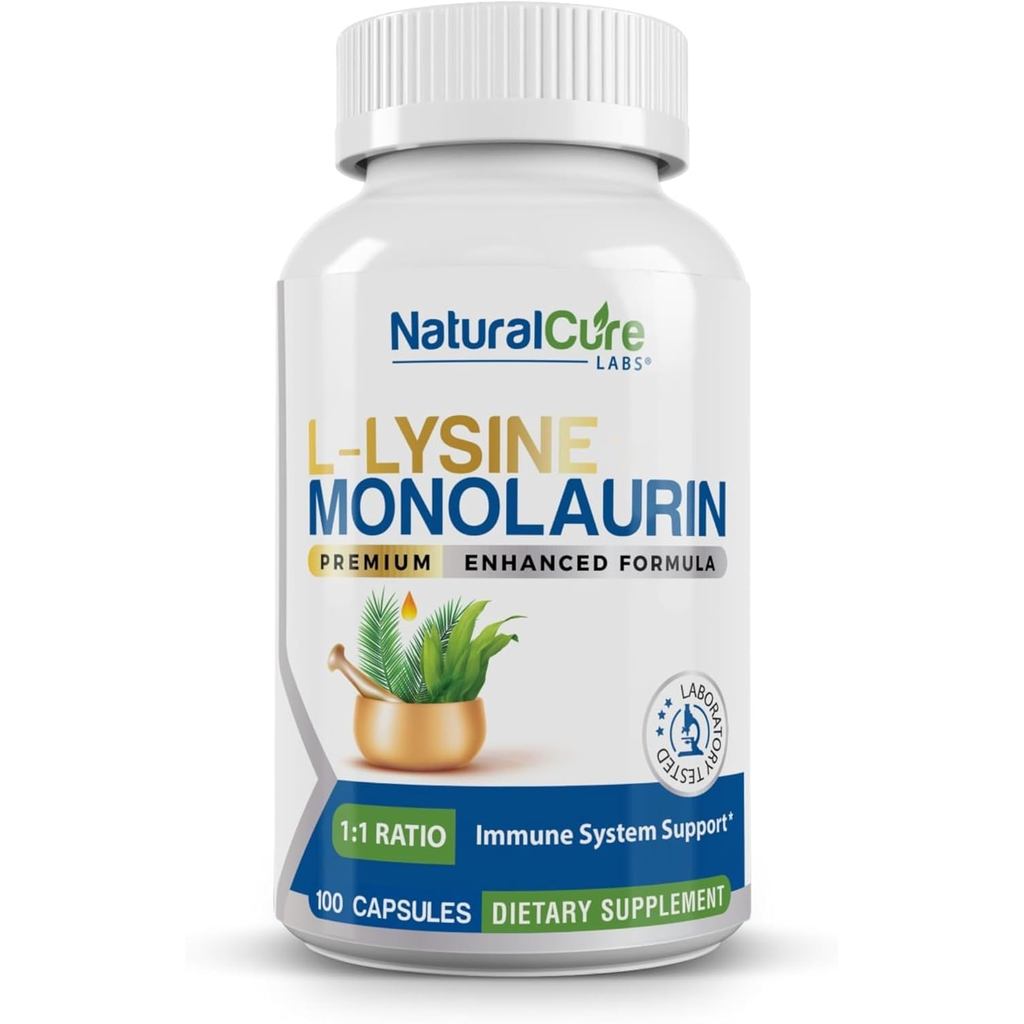 Cure Labs L-Lysine พร้อม Monolaurin 600mg 1:1 Ratio, 100 แคปซูล