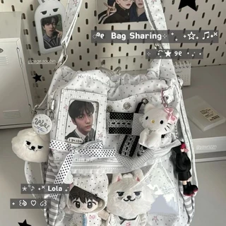 Ita bag กระเป๋าสะพายคู่ Drawstring(ไม่รวมตุ๊กตา) ความจุสูง พิมพ์ดาว กระเป๋าอวดเมน กระเป๋าสะพายไหล่น่ารัก