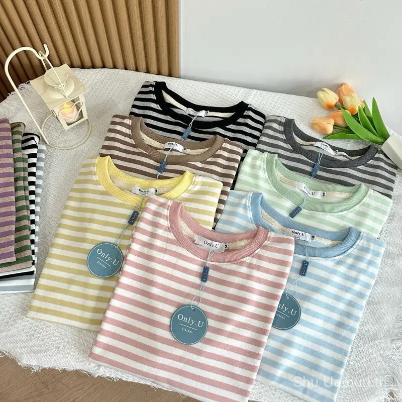 BB95 เสื้อยืดลายริ้ว พรีเมี่ยม ผ้าคอตตอนนุ่ม ไม่บาง Supper Soft (ป้าย Only.U ของแท้)