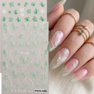 HAMA Elegant 3D นูนผีเสื้อเล็บสติกเกอร์สไตล์เกาหลี Fairy ดอกไม้เพิร์ลกาว Decals French เล็บเล็บ DIY ตกแต่ง