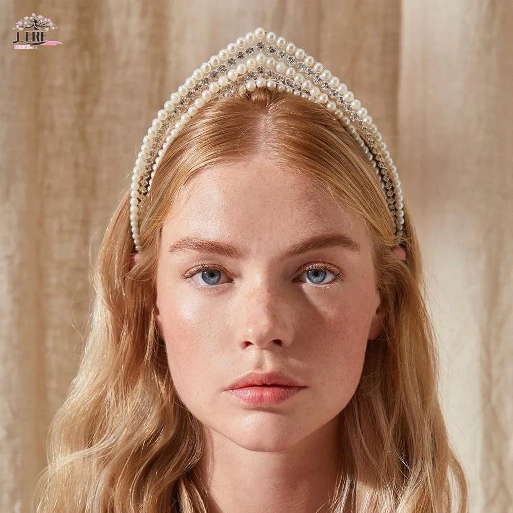 JEREMY1 ที่คาดผมมงกุฎเจ้าหญิง, Rhinestones Elegant Pearl Headwear, ผม Hoop ที่ไม่ซ้ํากันสไตล์ย้อนยุคประณีตยุโรป Hairband อุปกรณ์เจ้าสาว
