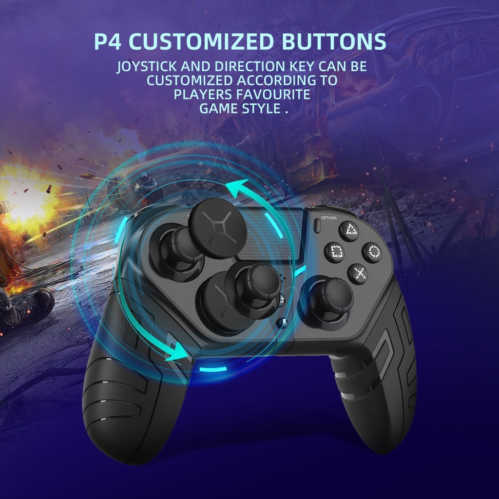 Q300 P4 คอนโทรลเลอร์ไร้สาย Dual การสั่นสะเทือนบลูทูธ Gamepad โปรแกรม Turbo ฟังก์ชั่นสําหรับ P4/ Android/IOS/PC ราคา ถูกที่สุด ดีลบีเคเค แกลเลอรีภาพที่ 3
