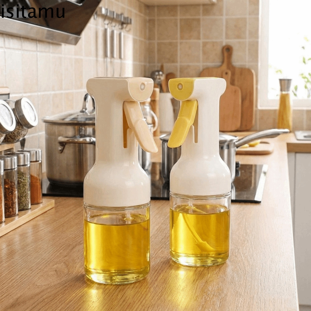 ISITAFT Atomized Oil Spray, Press Glass Olive Oil Sprayer, Refillable Adjustable 300ML Leak-Proof Co