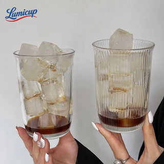 แก้วน้ำแก้วใสลายริ้ว 400ml สไตล์มินิมอล | แก้วกาแฟ แก้วนม แก้วน้ำเย็น ดีไซน์เกาหลี ถ่ายรูปสวย