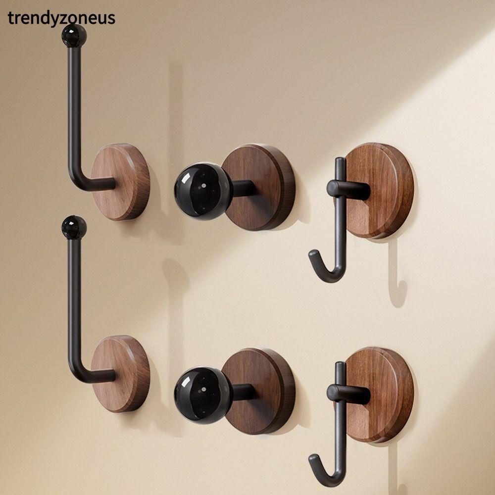 TRENDYZONEUS ตะขอแขวนเก็บของติดผนัง, ไม้สีดําสีขาวติดผนัง Hook, แฟชั่น Self-กาวกันน้ําไม่เจาะไม้แขวนเสื้อเครื่องประดับ