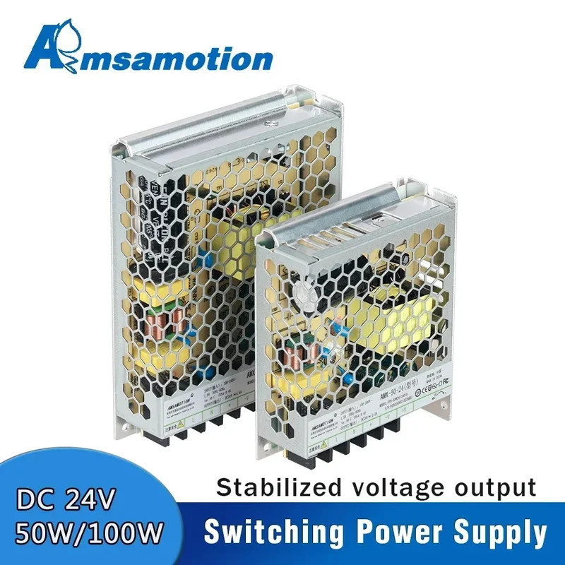 AMSAMOTION แปลง AC 220V เป็น DC 24V Switching Power Supply AMX-50-24 50W AMX-100-24 100W หม้อแปลงไฟฟ