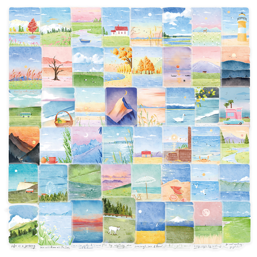 สติ๊กเกอร์ทิวทัศน์สีน้ํา 50 ชิ้นสําหรับ Journal & สมุดภาพตกแต่ง