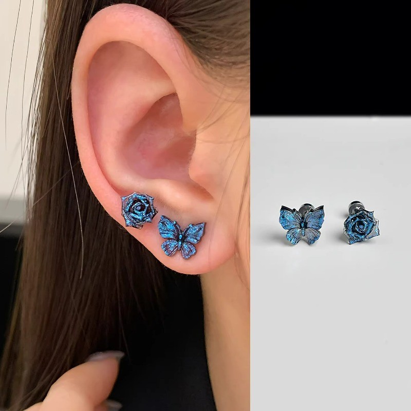 ต่างหูเกลียวสกรูสไตล์มินิมอล กะทัดรีบด้วยคริสตัล Zircon เหมาะสำหรับผู้หญิง
