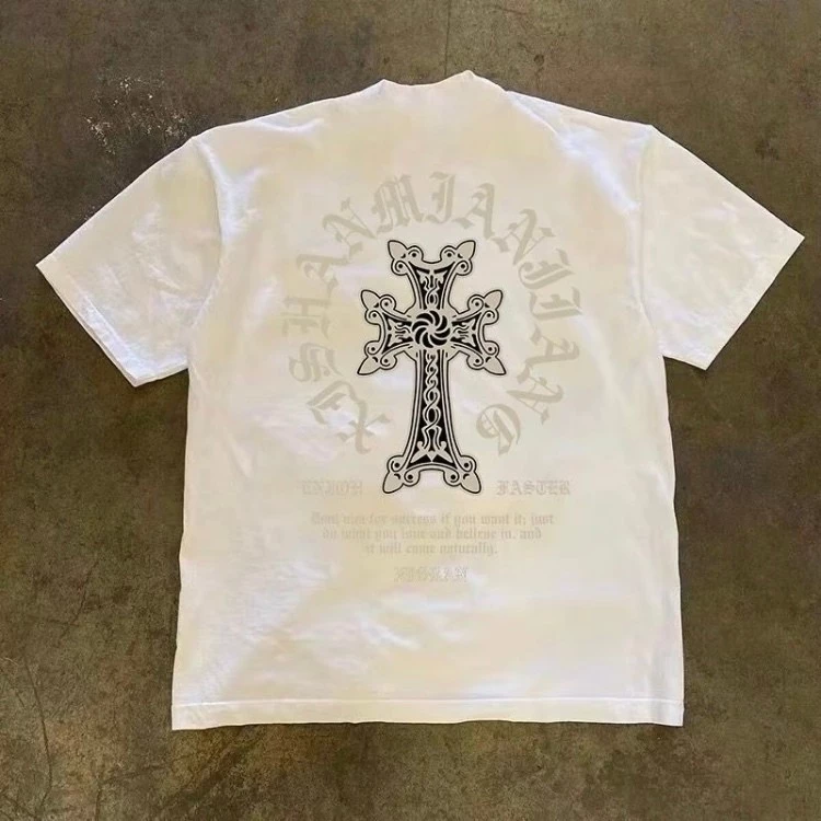 เสื้อยืดแขนสั้นพิมพ์ลายหลวมสไตล์อเมริกันสำหรับคู่รัก