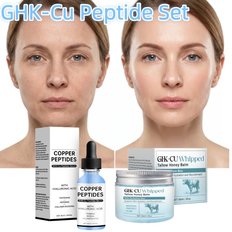 GHK-Cu Peptide Set: ครีมบํารุงผิวหน้า 50g + เซรั่ม 30ml – คอลลาเจนบูสติ้ง, กระชับและต่อต้านริ้วรอย, 