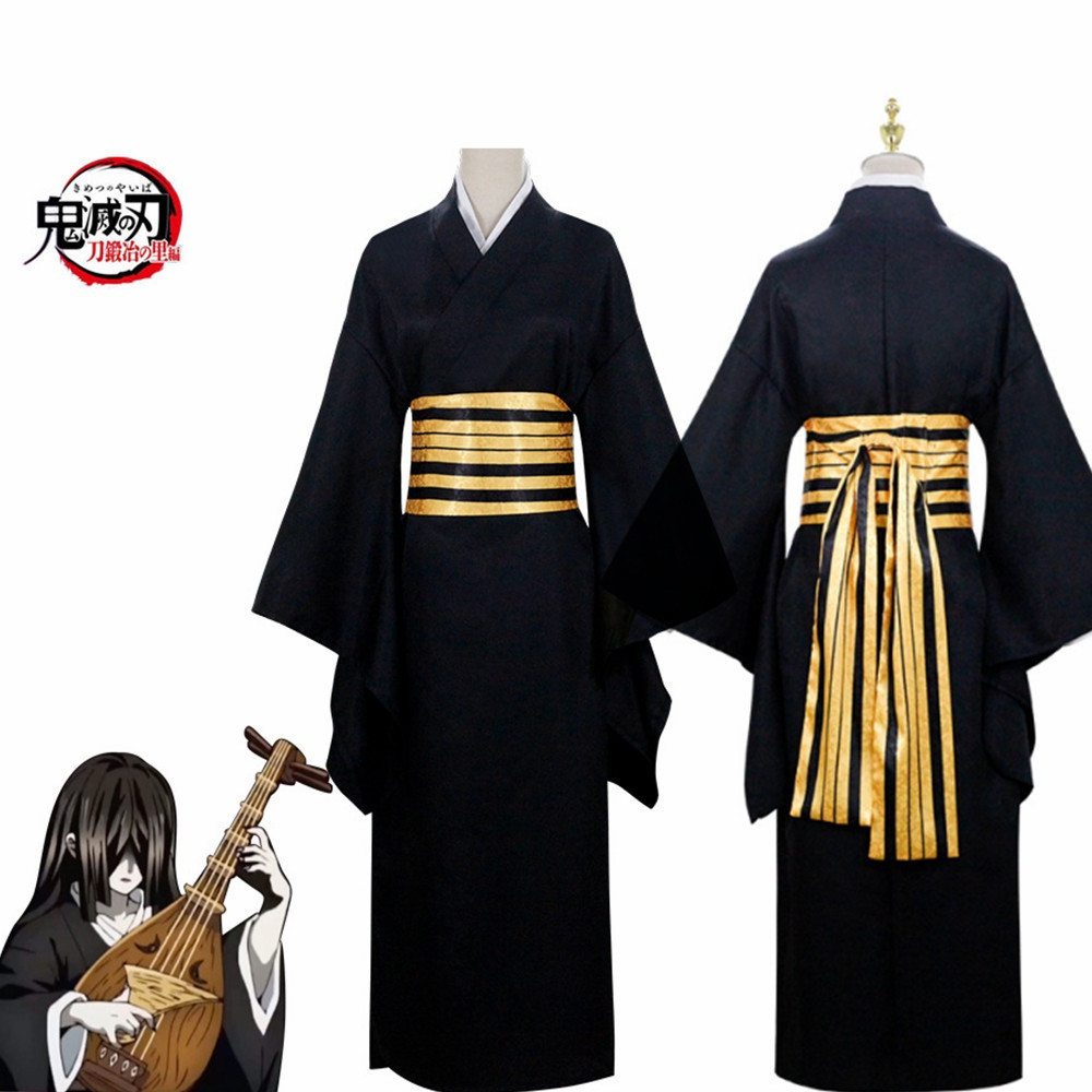 Nakime Otokawa คอสเพลย์เครื่องแต่งกาย Anime Demon Slayer Kimetsu ไม่มี Yaiba ชุดเข็มขัดชุดกิโมโน W82
