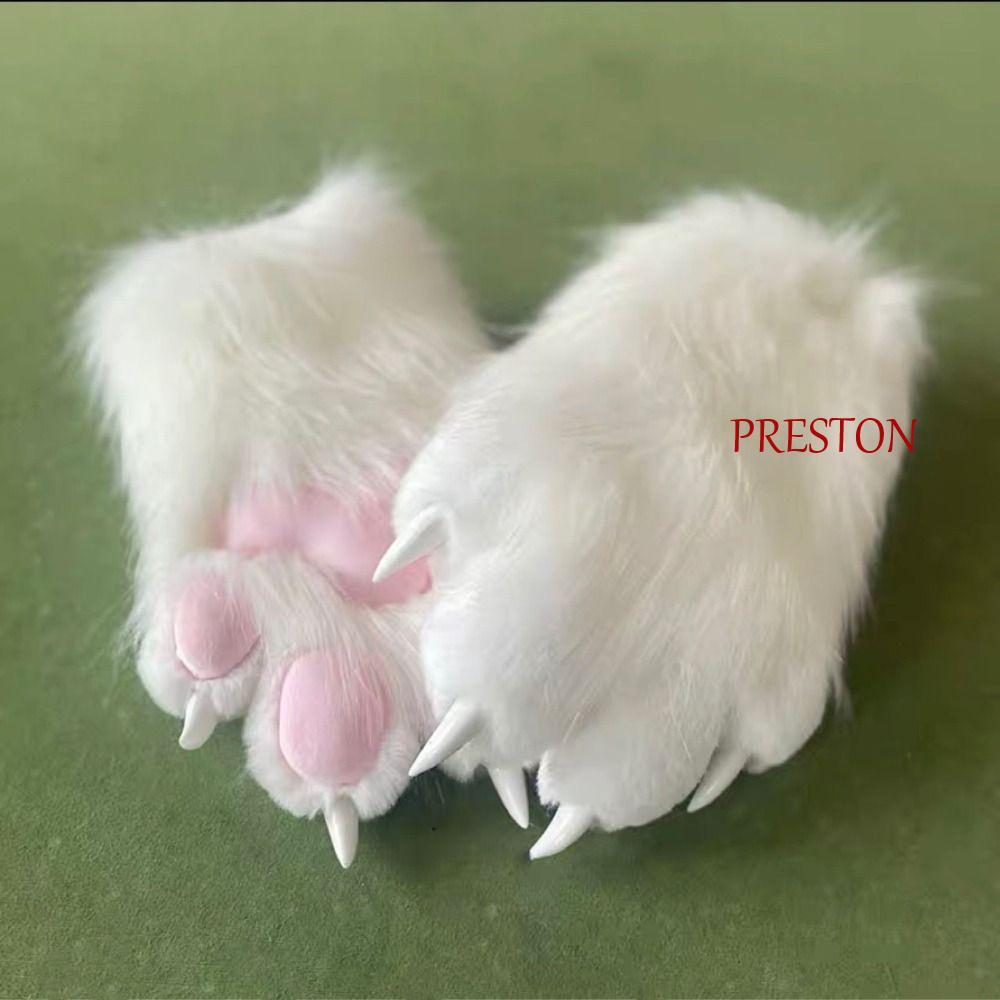 ถุงมือ PRESTON แบบ Furry การ์ตูน Plush สไตล์ Cosplay ลายพวงมือแมว น่ารักและอบอุ่น