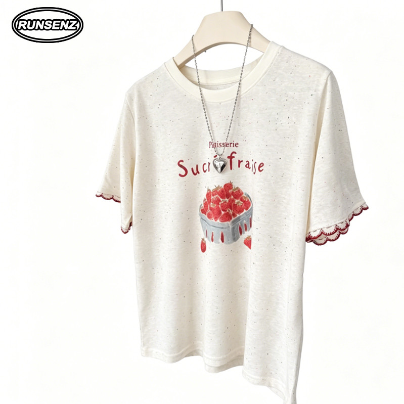 เสื้อเชิ๊ตสตรอเบอร์รี่พรีเมียมไซส์ M-4XL สำหรับผู้หญิง ผลิตจากผ้าฝ้ายคุณภาพดี เหมาะสำหรับสวมใส่ในฤดูร้อน