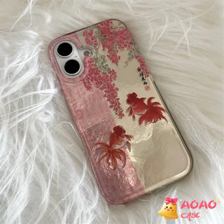 เคสIMDปลาคราฟดอกบัว มงคลเสริมดวงการเงิน ดีไซน์หรูหรา iPhone 7Plus 13 11 15 14 12 Pro Max 8 15 Plus X XS XR Max SE 2022