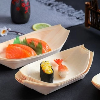 ส่งไว|ถูก 50Pcs(3/4/5/6/8นิ้ว) เรือซูชิไม้ทิ้ง จานทาโกยากิ กระทงทรงเรือไม้/ถาดเรือไม้ ถาดเรือ เยื่อไม้