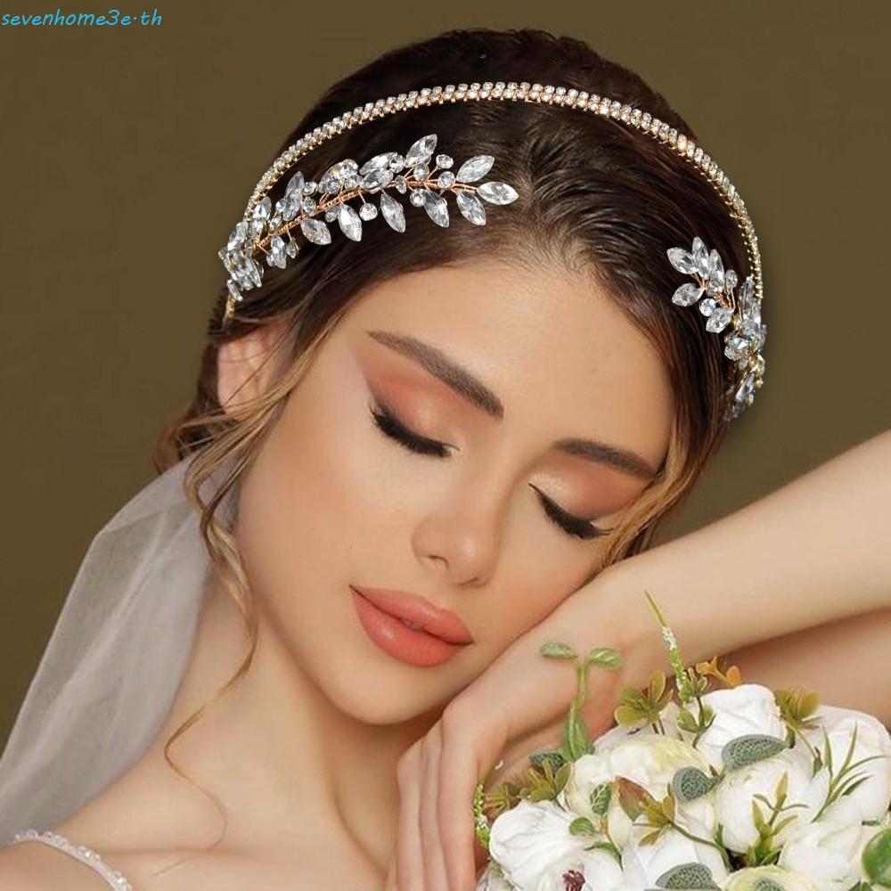 SEVENHOME3E Princess Queen Crown ส่องประกายทองคำ มินิมาлист คริสตัล เสริมความหรูหราสำหรับงานแต่งงาน