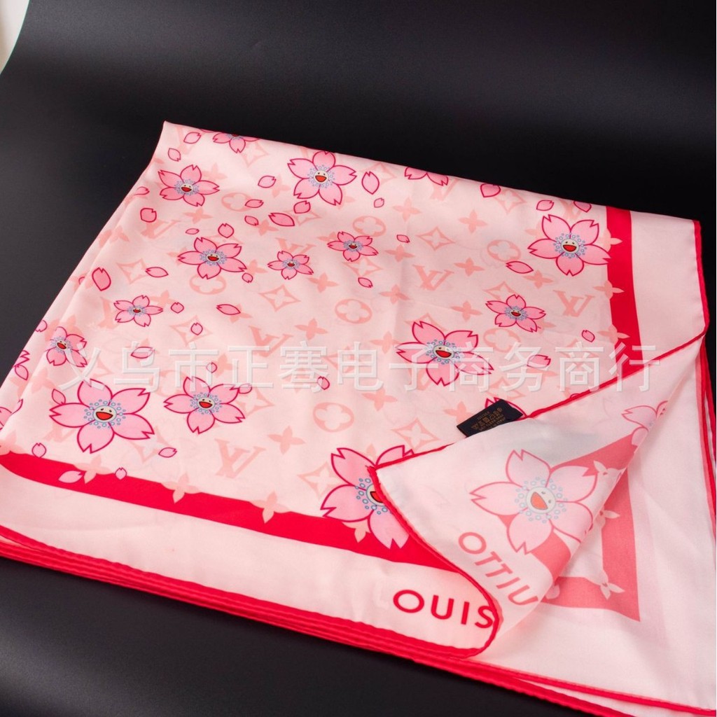 LV8024 Same Style Silk Cherry Blossom Big Square Scarf Shawl Tube Top