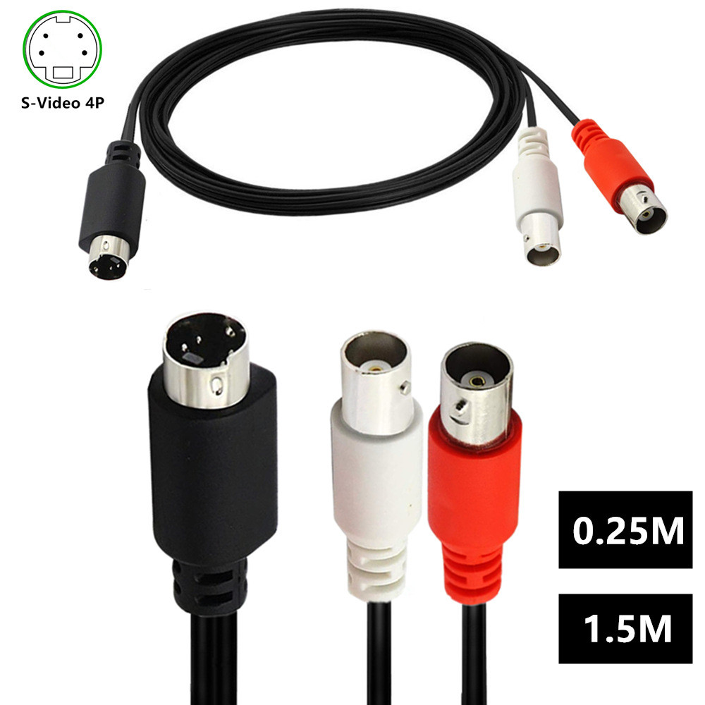 S Terminal 4 Pin to Dual BNC One Male to Two Female Video Cable 0.25m 1.5m 4Pin S-Video Male to 2 x 