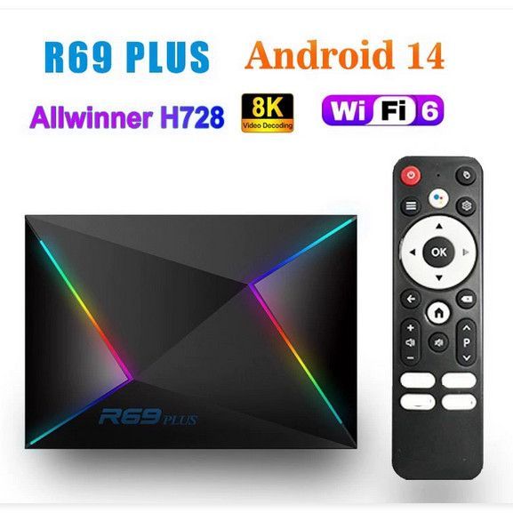 Cross-Border R69 PLUS Set-Top BOX Android14 Dual-Band 6GWiFi Bluetooth Voice รีโมทคอนโทรลกล่องทีวี