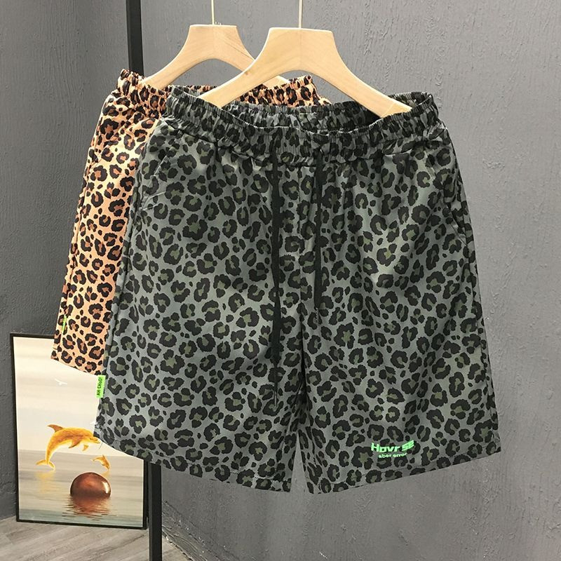 EERS Summer Mens Leopard Print Shorts Casual Beach Style