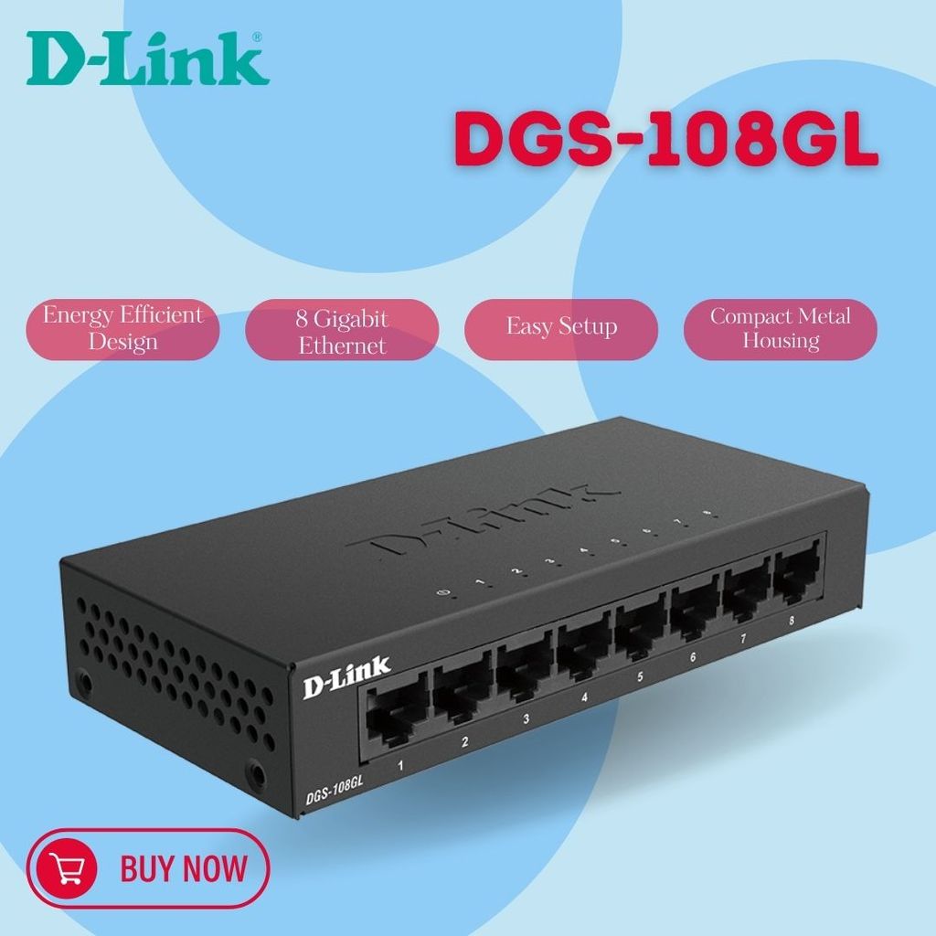 D LINK DGS 108GL SWITCH HUB 8 PORT GIGABIT