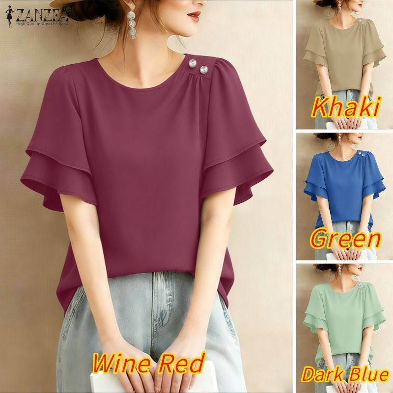 ZANZEA เสื้อเบลาส์มุก คอกลม สไตล์เกาหลีสำหรับผู้หญิง — صورة 3