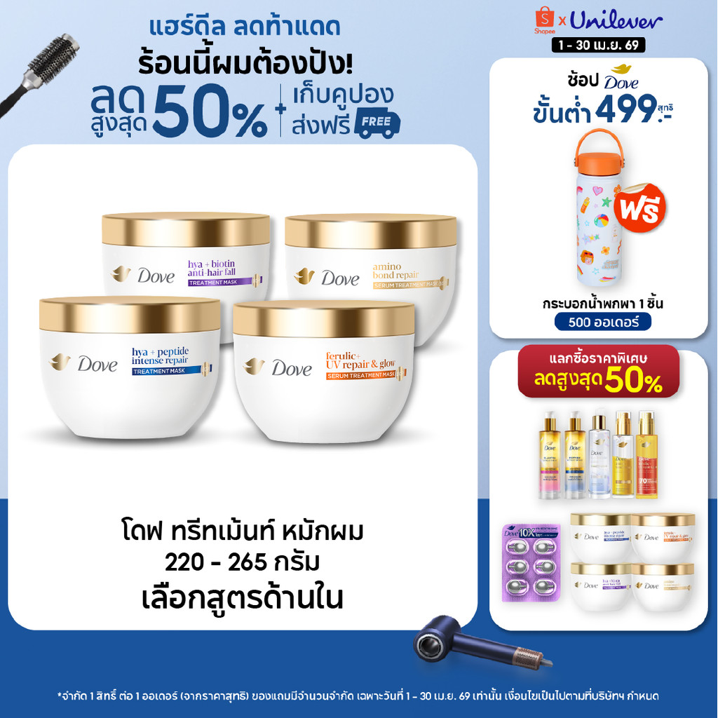 โดฟ ทรีทเม้นท์ มาส์ก 220 - 265 ก. (เลือกสูตรข้างใน) Dove Treatment Mask 220 - 265 g.